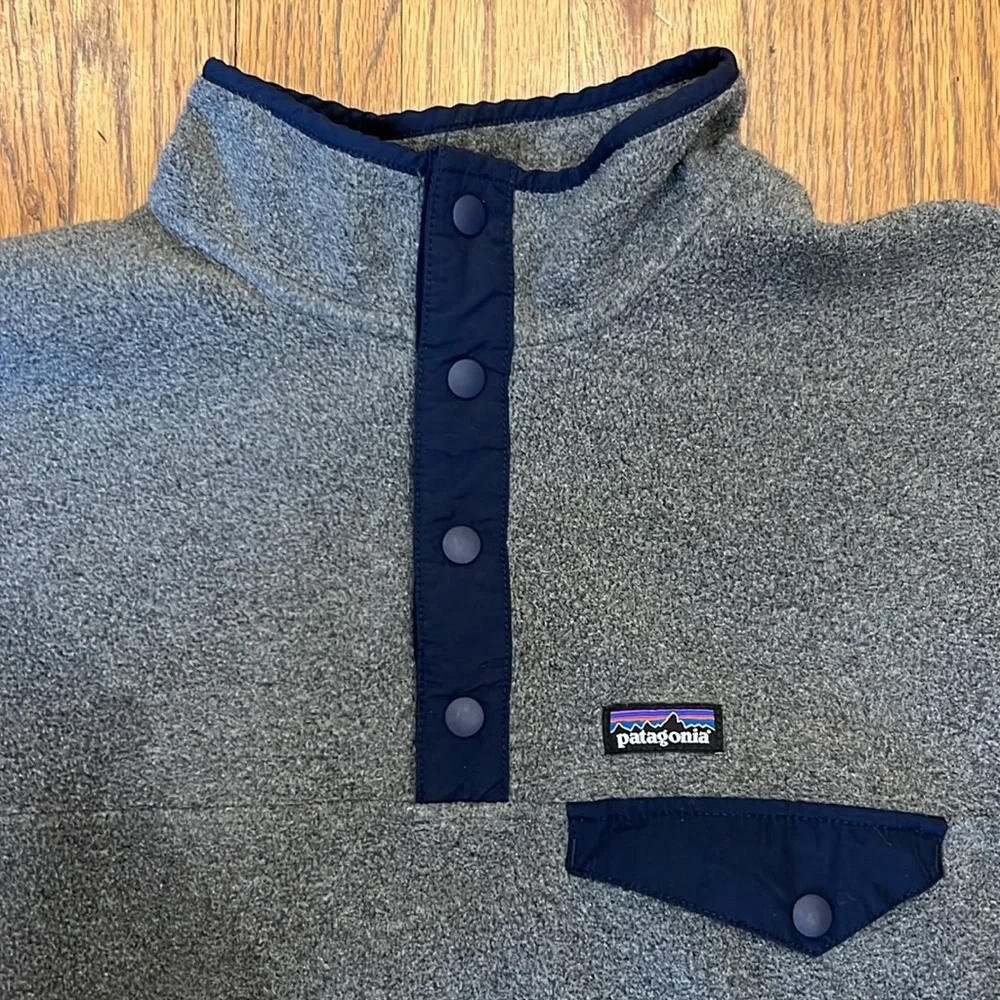 Patagonia pullover grey Synchilla retool jacket snap buttons youth xxl 16-18